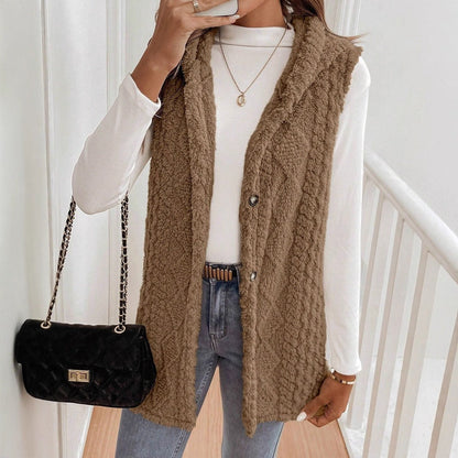 on-trend, luxe teddy vest met capuchon van Vanista