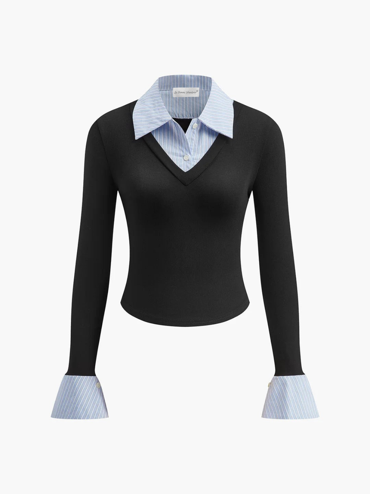 Gebreide top met contrasterende overhemdkraag — chic | Vanista - Vanista